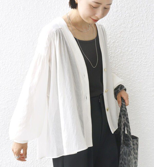 SHIPS for women「【WEB限定】〈手洗い可能〉シアー Vネック フレア シャツ カーディガン」|カーディガン|