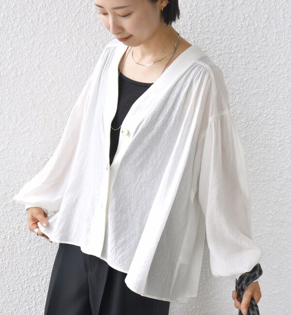 SHIPS for women「【WEB限定】〈手洗い可能〉シアー Vネック フレア シャツ カーディガン」|カーディガン|