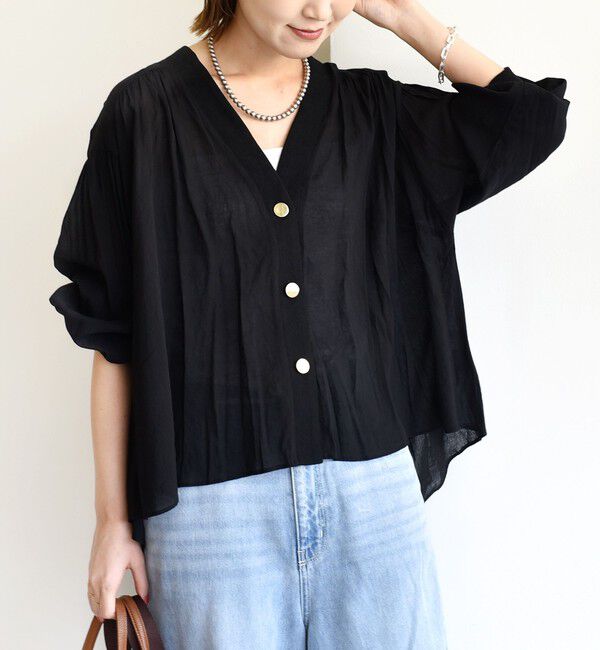 SHIPS for women「【WEB限定】〈手洗い可能〉シアー Vネック フレア シャツ カーディガン」|カーディガン|