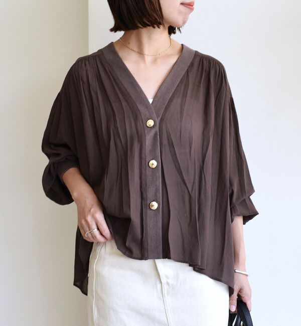 SHIPS for women「【WEB限定】〈手洗い可能〉シアー Vネック フレア シャツ カーディガン」|カーディガン|