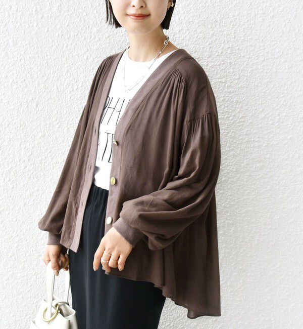 SHIPS for women「【WEB限定】〈手洗い可能〉シアー Vネック フレア シャツ カーディガン」|カーディガン|