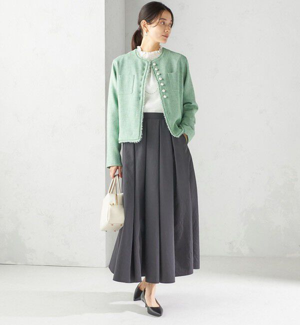 SHIPS for women「〈手洗い可能〉ストレッチ ツイード パール ボタン ジャケット」|ノーカラージャケット|