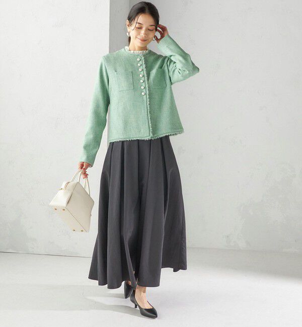 SHIPS for women「〈手洗い可能〉ストレッチ ツイード パール ボタン ジャケット」|ノーカラージャケット|