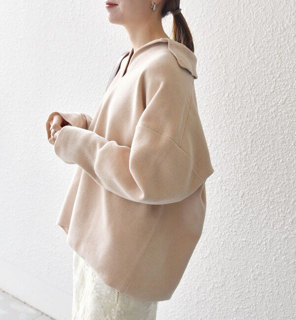 SHIPS any「SHIPS any:〈手洗い可能〉モールヤーン スキッパー ポロ ニット プルオーバー」|ニット・セーター|ベージュ