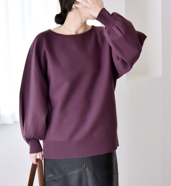 quaranciel「quaranciel:〈手洗い可能〉ダブルフェイス ボートネック パフ ニット プルオーバー」|ニット・セーター|パープル