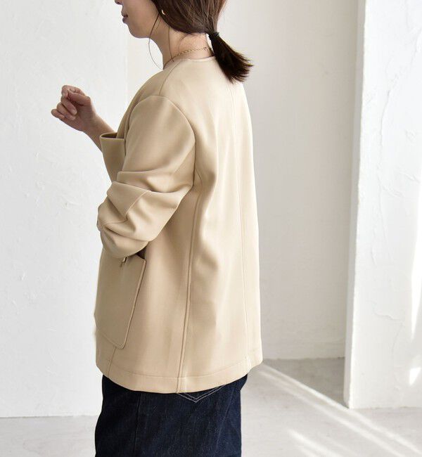 quaranciel「quaranciel:〈手洗い可能〉ジャージー ゴールドボタン クルーネック ジャケット」|ノーカラージャケット|