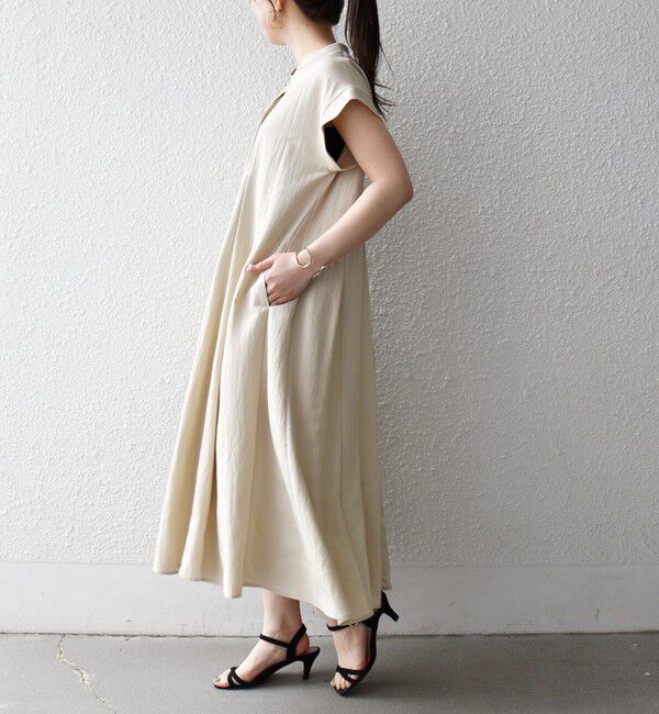 SHIPS any「SHIPS any:〈洗濯機可能〉ツイル バンドカラー フレンチ フレア シャツ ワンピース」|ワンピース|