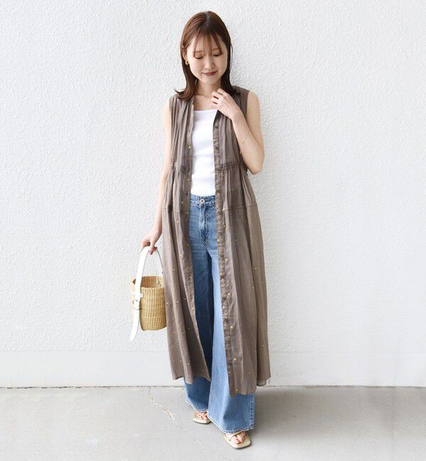 SHIPS for women「《一部追加予約》〈手洗い可能〉コットン オーガンジー 刺繍 ウエスト ドロスト ワンピース」|ワンピース|