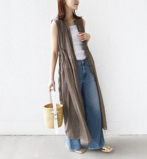 SHIPS for women「《一部追加予約》〈手洗い可能〉コットン オーガンジー 刺繍 ウエスト ドロスト ワンピース」|ワンピース|