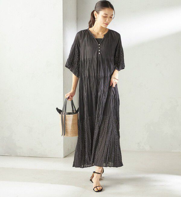 SHIPS for women「【SHIPS別注】Fanaka:〈手洗い可能〉クリンクル 袖 フレア ワンピース」|ワンピース|