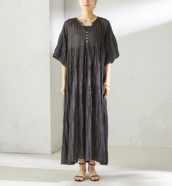 SHIPS for women「【SHIPS別注】Fanaka:〈手洗い可能〉クリンクル 袖 フレア ワンピース」|ワンピース|