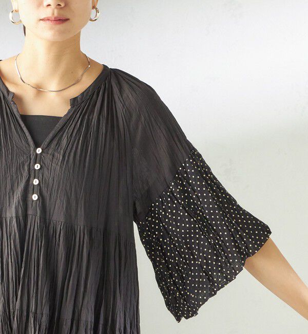 SHIPS for women「【SHIPS別注】Fanaka:〈手洗い可能〉クリンクル 袖 フレア ワンピース」|ワンピース|