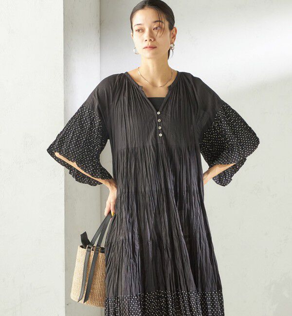 SHIPS for women「【SHIPS別注】Fanaka:〈手洗い可能〉クリンクル 袖 フレア ワンピース」|ワンピース|