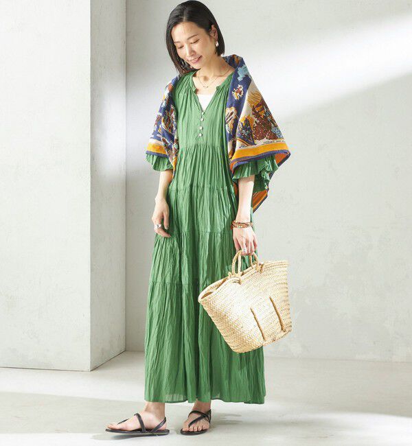 SHIPS for women「【SHIPS別注】Fanaka:〈手洗い可能〉クリンクル 袖 フレア ワンピース」|ワンピース|