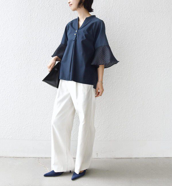 SHIPS for women「〈手洗い可能〉シアー ボーダー フレア スリーブ 半袖 ブラウス」|シャツ・ブラウス|