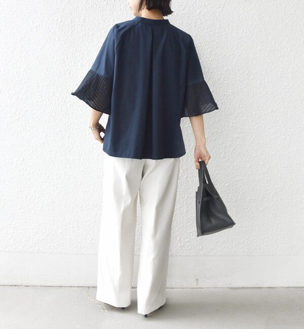 SHIPS for women「〈手洗い可能〉シアー ボーダー フレア スリーブ 半袖 ブラウス」|シャツ・ブラウス|