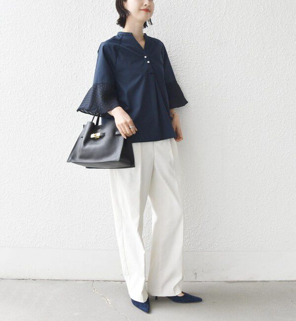 SHIPS for women「〈手洗い可能〉シアー ボーダー フレア スリーブ 半袖 ブラウス」|シャツ・ブラウス|