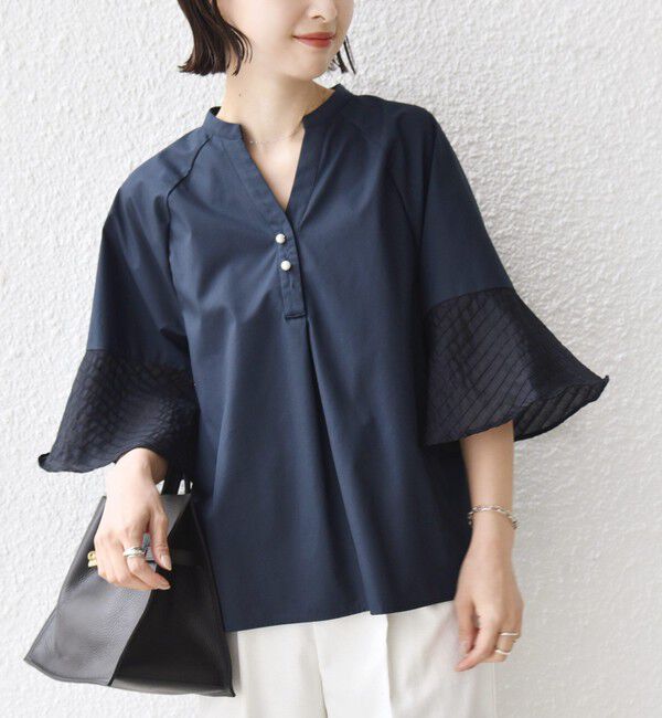 SHIPS for women「〈手洗い可能〉シアー ボーダー フレア スリーブ 半袖 ブラウス」|シャツ・ブラウス|