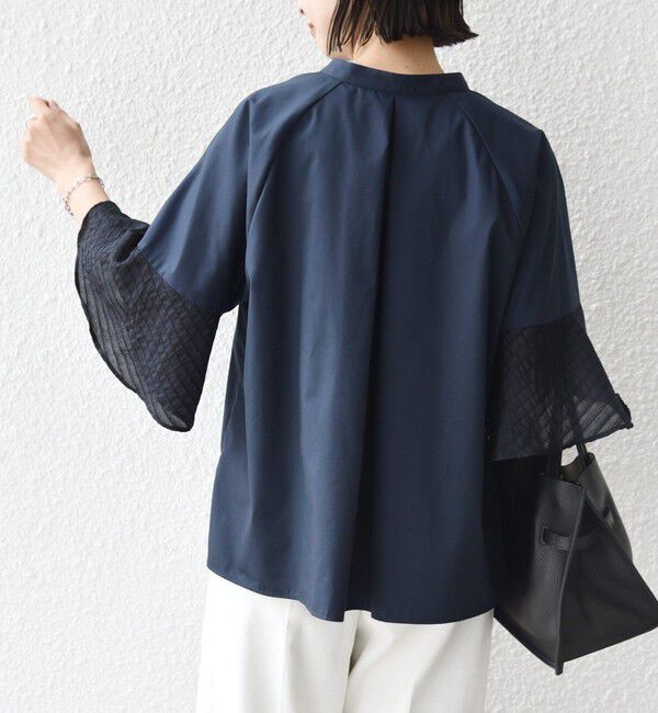 SHIPS for women「〈手洗い可能〉シアー ボーダー フレア スリーブ 半袖 ブラウス」|シャツ・ブラウス|