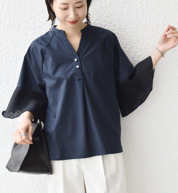 SHIPS for women「〈手洗い可能〉シアー ボーダー フレア スリーブ 半袖 ブラウス」|シャツ・ブラウス|