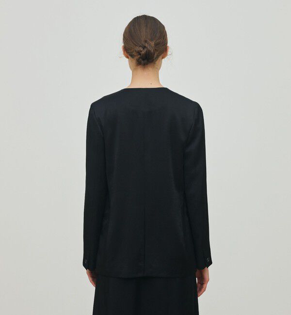 DES PRES「レーヨンサテン クルーネックジャケット」|ノーカラージャケット|