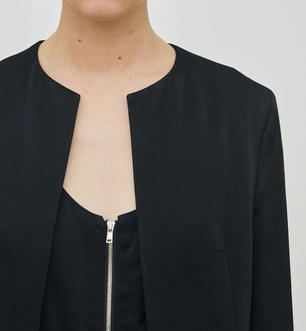 DES PRES「レーヨンサテン クルーネックジャケット」|ノーカラージャケット|