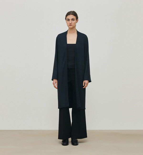 DES PRES「ニットコンビネーション ロングコート」|ノーカラーコート|