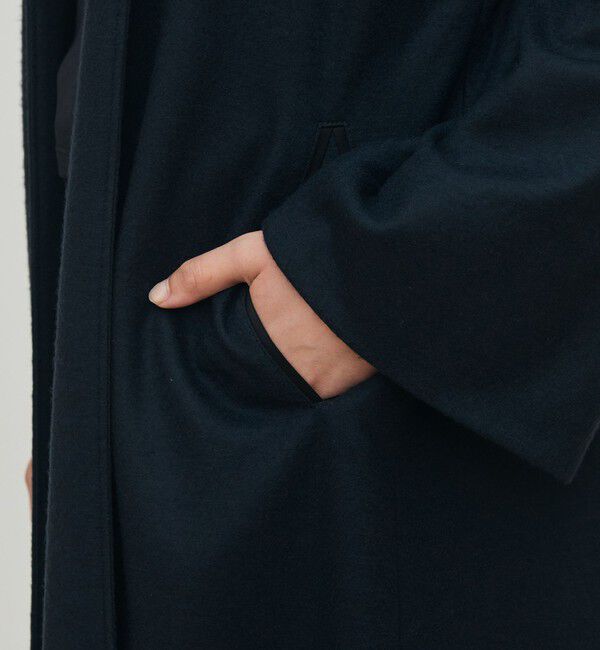 DES PRES「ニットコンビネーション ロングコート」|ノーカラーコート|