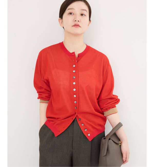 IENA「《予約》ウォッシャブル ダブルレイヤードカーディガン」|カーディガン|レッド