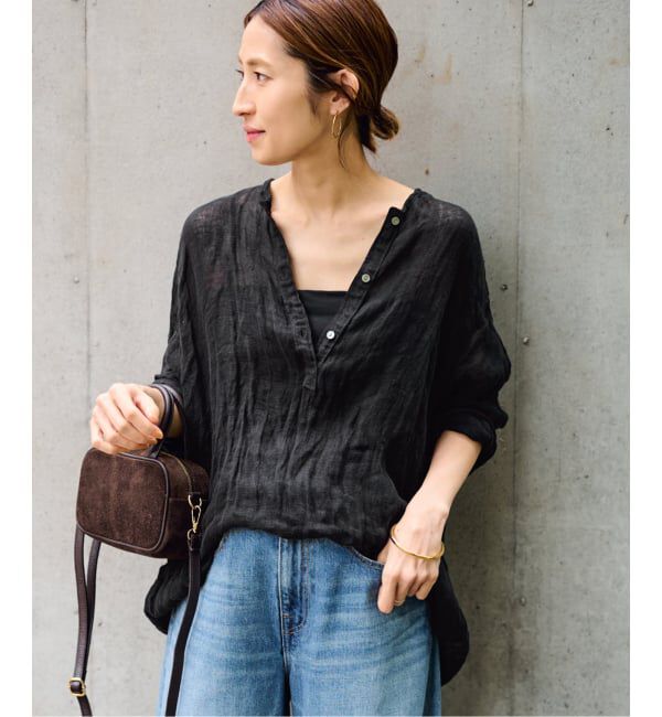 FRAMeWORK「≪追加≫LINENクレープヘンリーネックブラウス 3」|シャツ・ブラウス|
