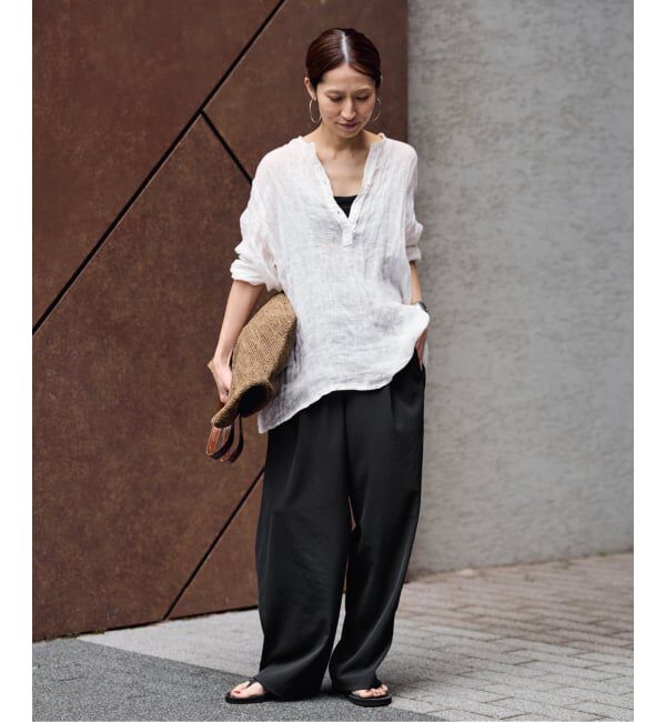 FRAMeWORK「≪追加≫LINENクレープヘンリーネックブラウス 3」|シャツ・ブラウス|