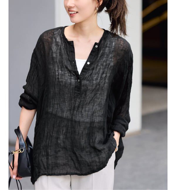 FRAMeWORK「≪追加≫LINENクレープヘンリーネックブラウス 3」|シャツ・ブラウス|