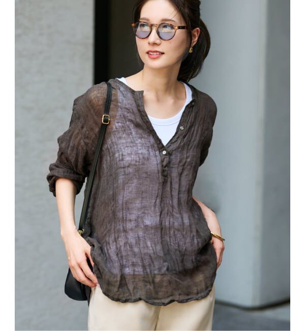 FRAMeWORK「≪追加≫LINENクレープヘンリーネックブラウス 3」|シャツ・ブラウス|