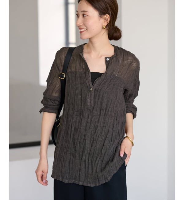 FRAMeWORK「≪追加≫LINENクレープヘンリーネックブラウス 3」|シャツ・ブラウス|