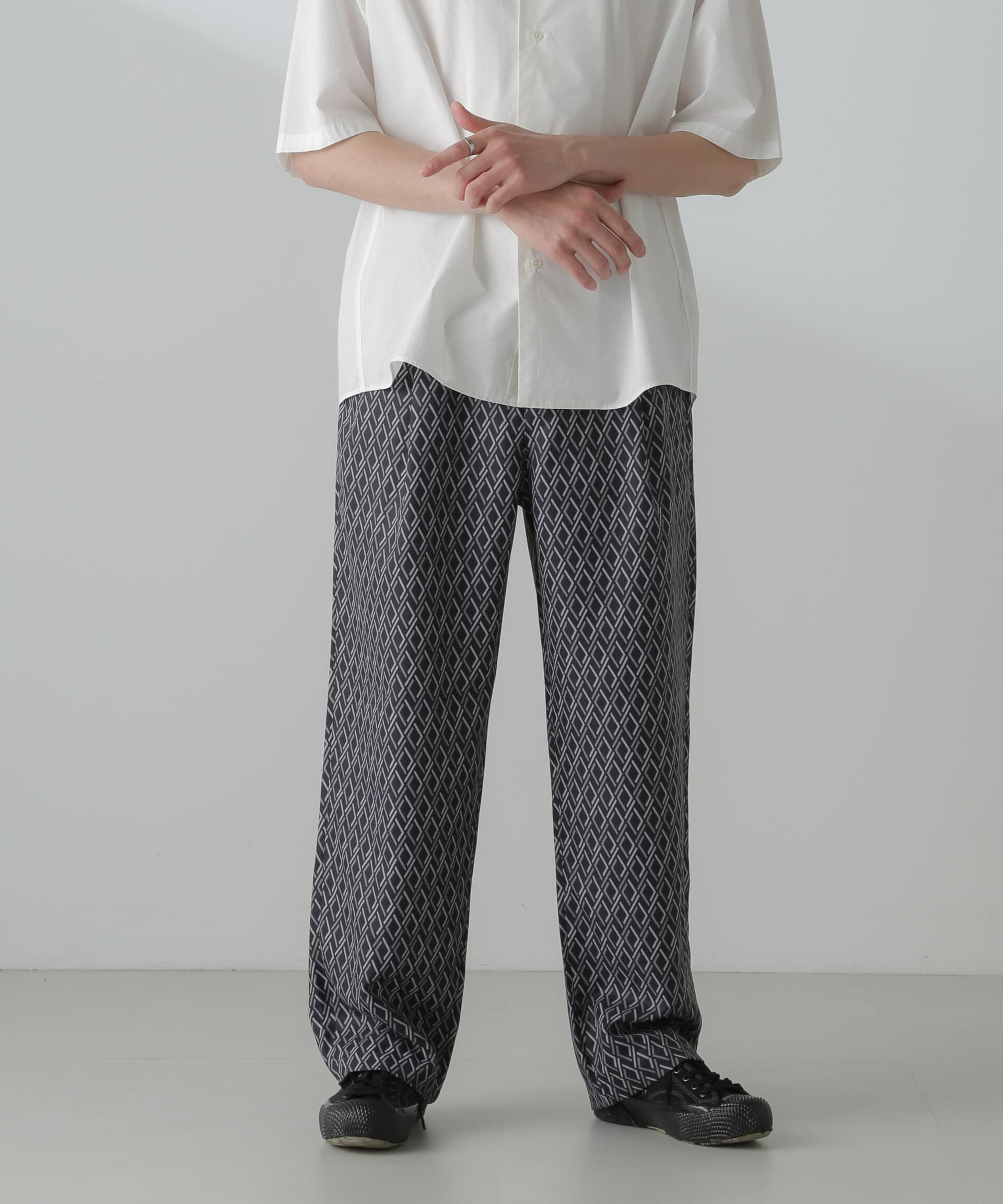 nano･universe「パターンイージーワイドパンツ(セットアップ可)」|チノ|ブラック