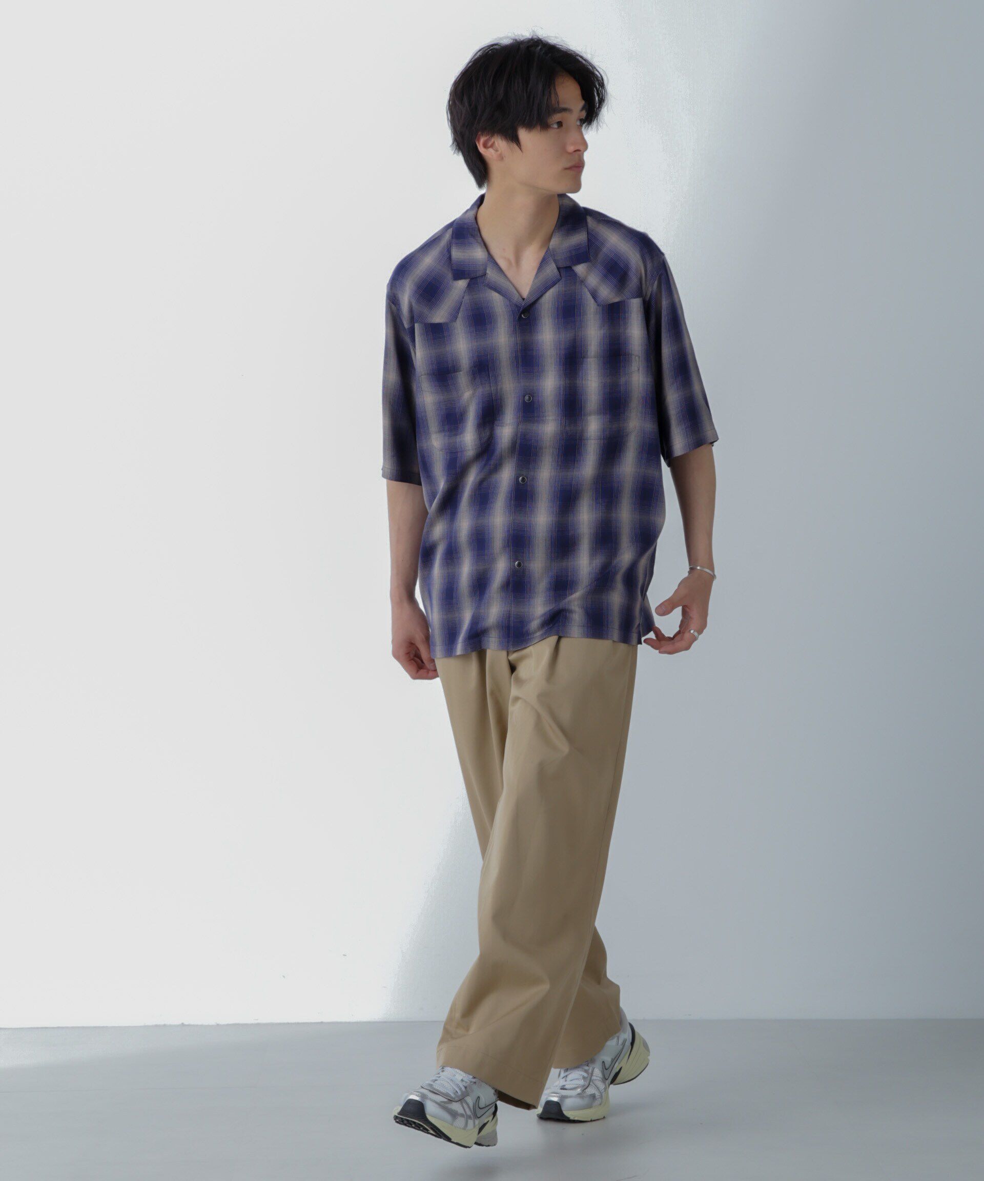 nano･universe「レーヨンオンブレチェックシャツ 半袖」|シャツ・ブラウス|