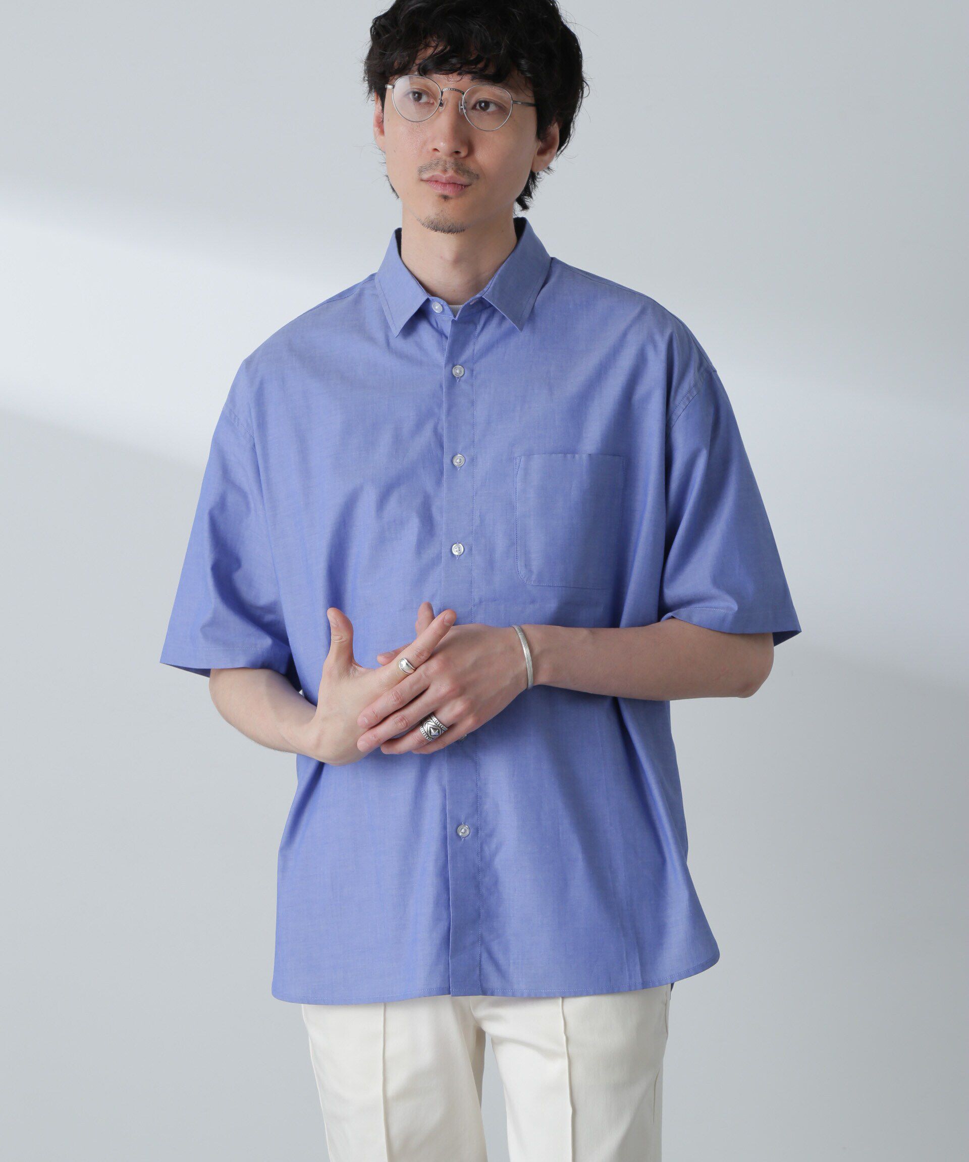 nano･universe「BIGシャンブレーシャツ 半袖」|シャツ・ブラウス|ブルー