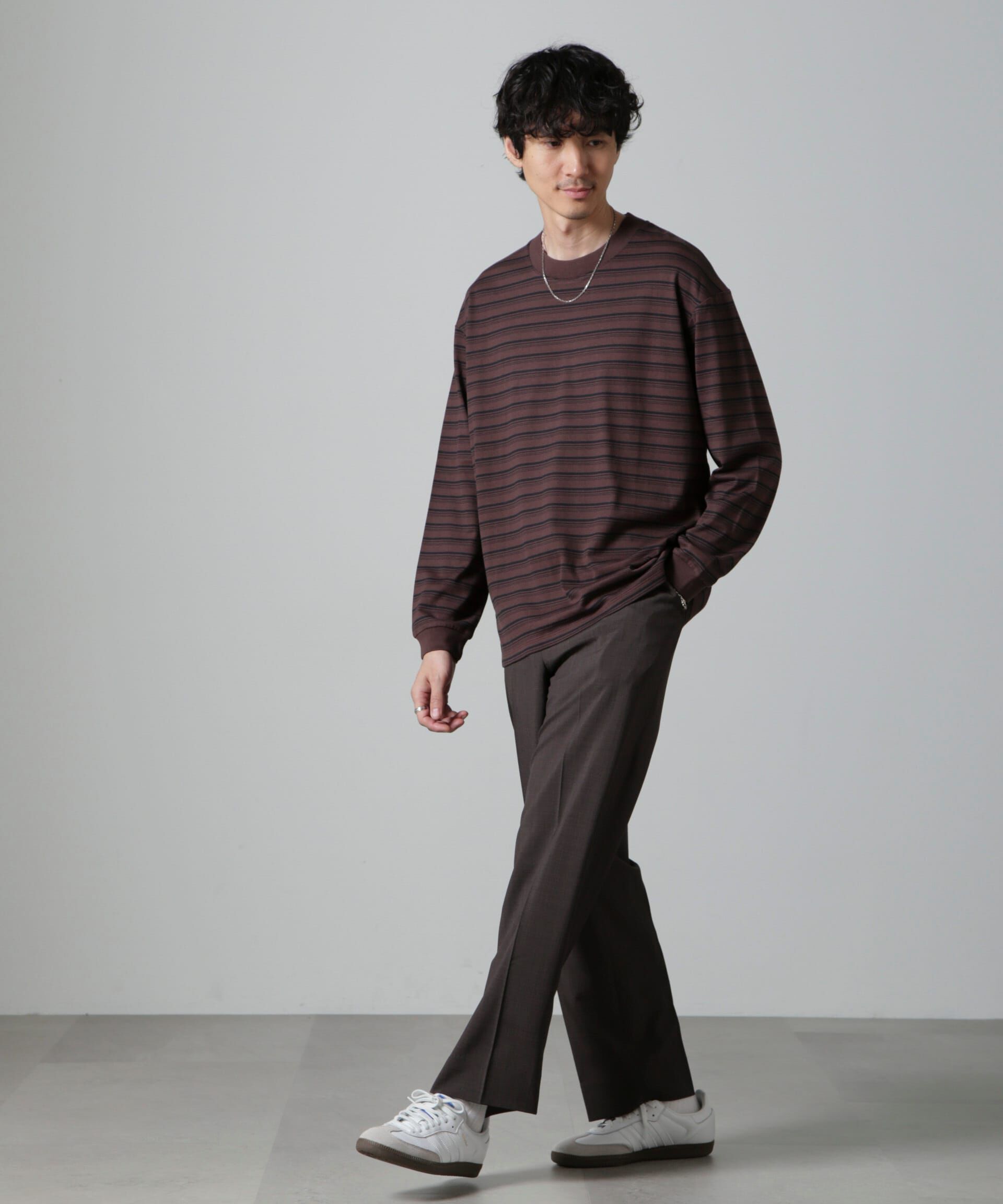 nano･universe「Anti Soaked(R)  ランダムボーダークルーネックTシャツ 長袖」|Tシャツ・カットソー|