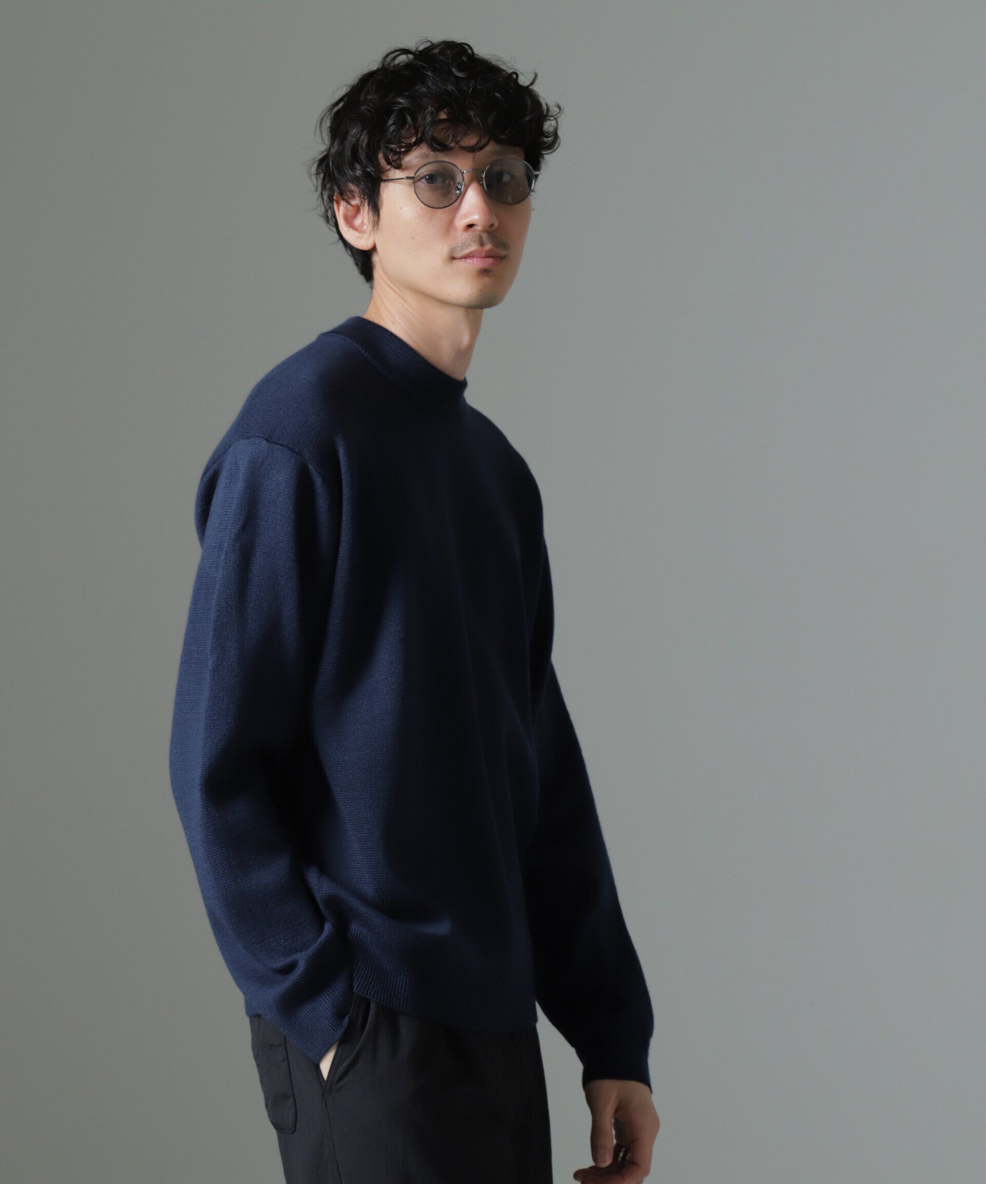 nano･universe「タスマニアミックス ミラノリブリラックスモックネックニット」|ニット・セーター|ネイビー