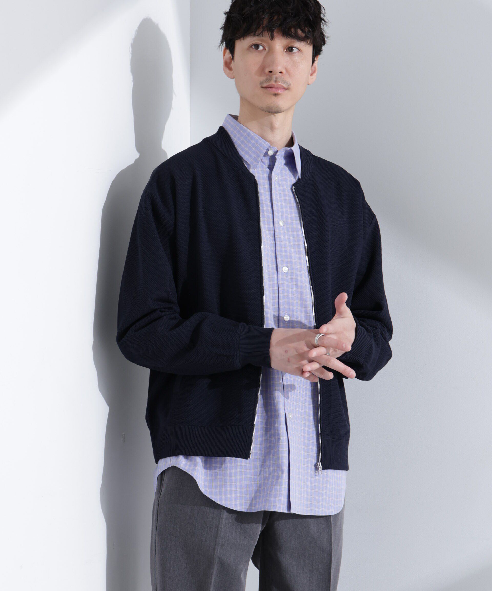 nano･universe「エアニットジップブルゾン」|ブルゾン・スタジャン|