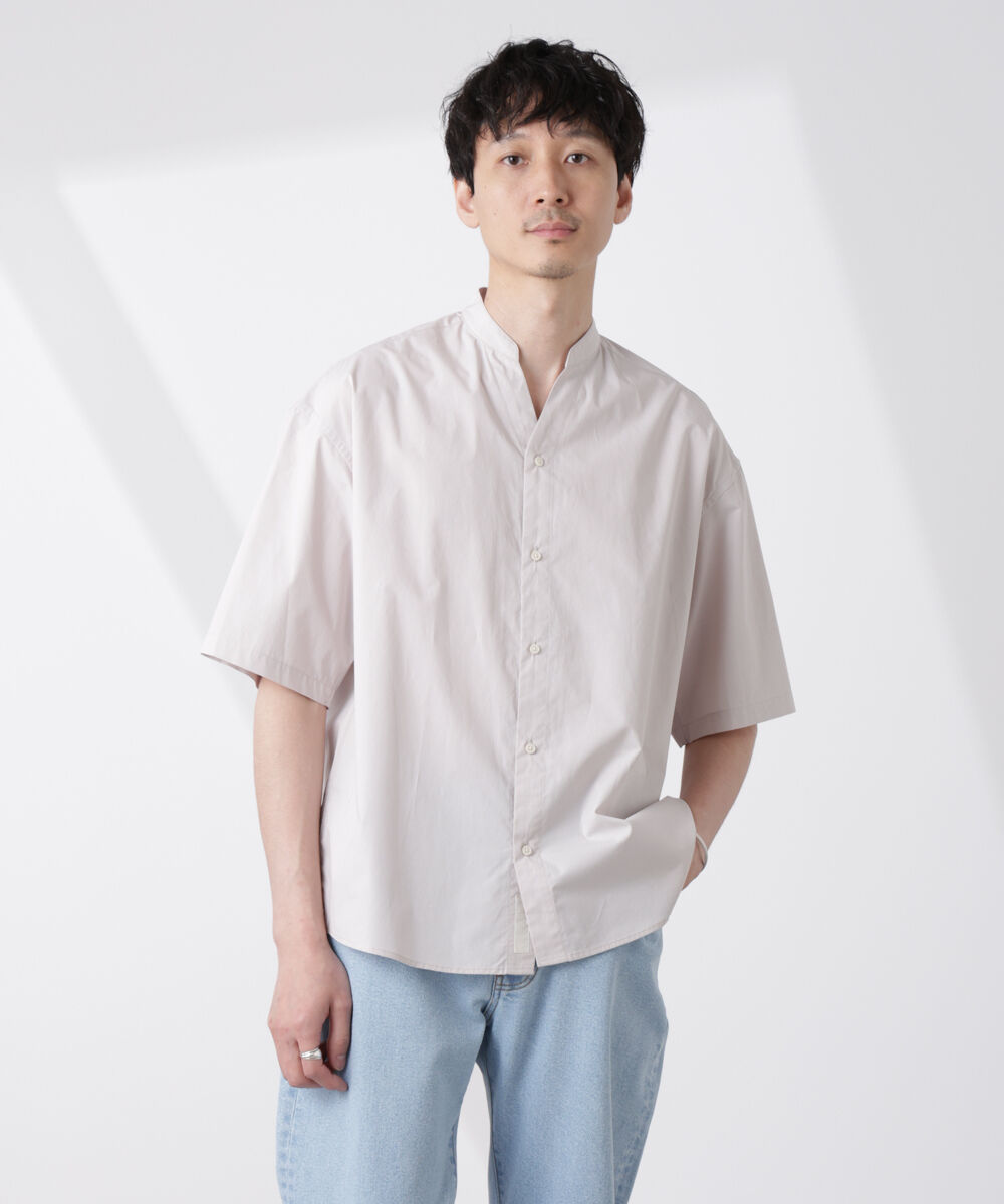 nano･universe「「大人のワイドシャツ」バンドカラー 半袖」|シャツ・ブラウス|ライトベージ 1