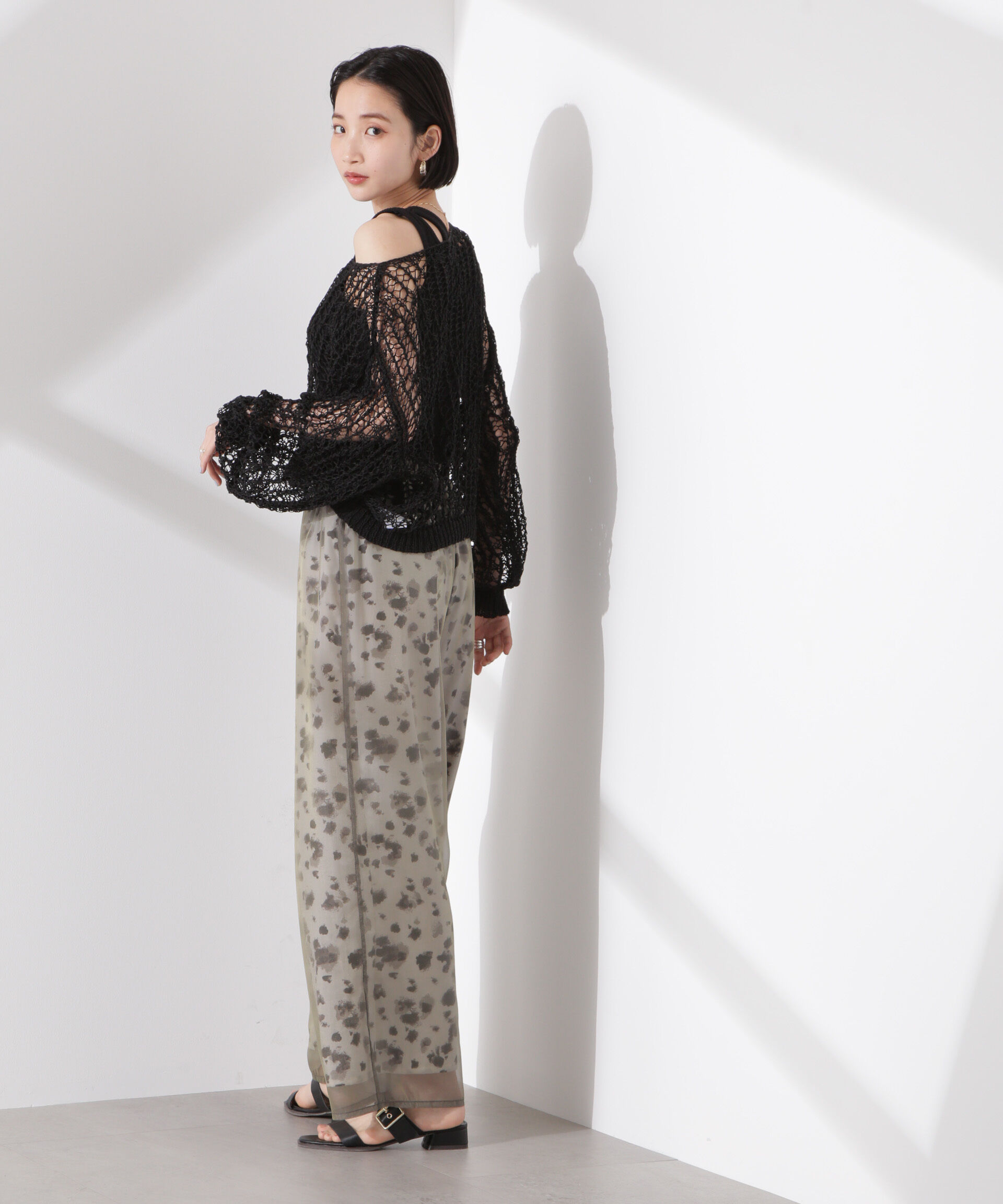 nano･universe「シアーオーガンジーコンビプリントパンツ」|チノ|