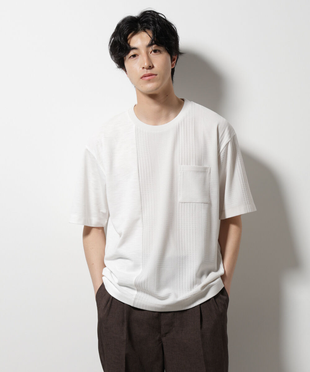 nano･universe「リンクスカノコ コンビTシャツ 半袖」|Tシャツ・カットソー|L.グレー1