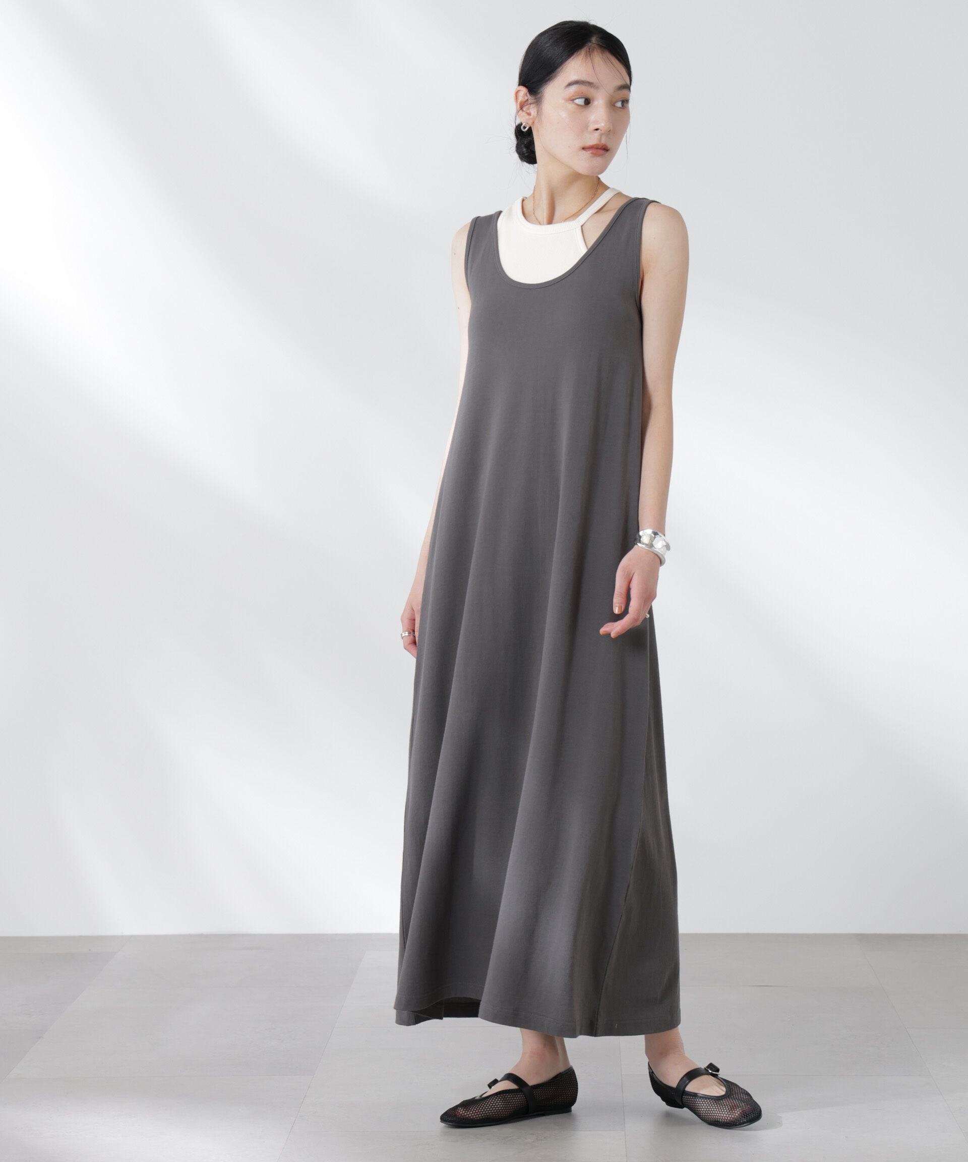 nano･universe「カップ付きアシメタンクレイヤードワンピース」|ワンピース|グレー