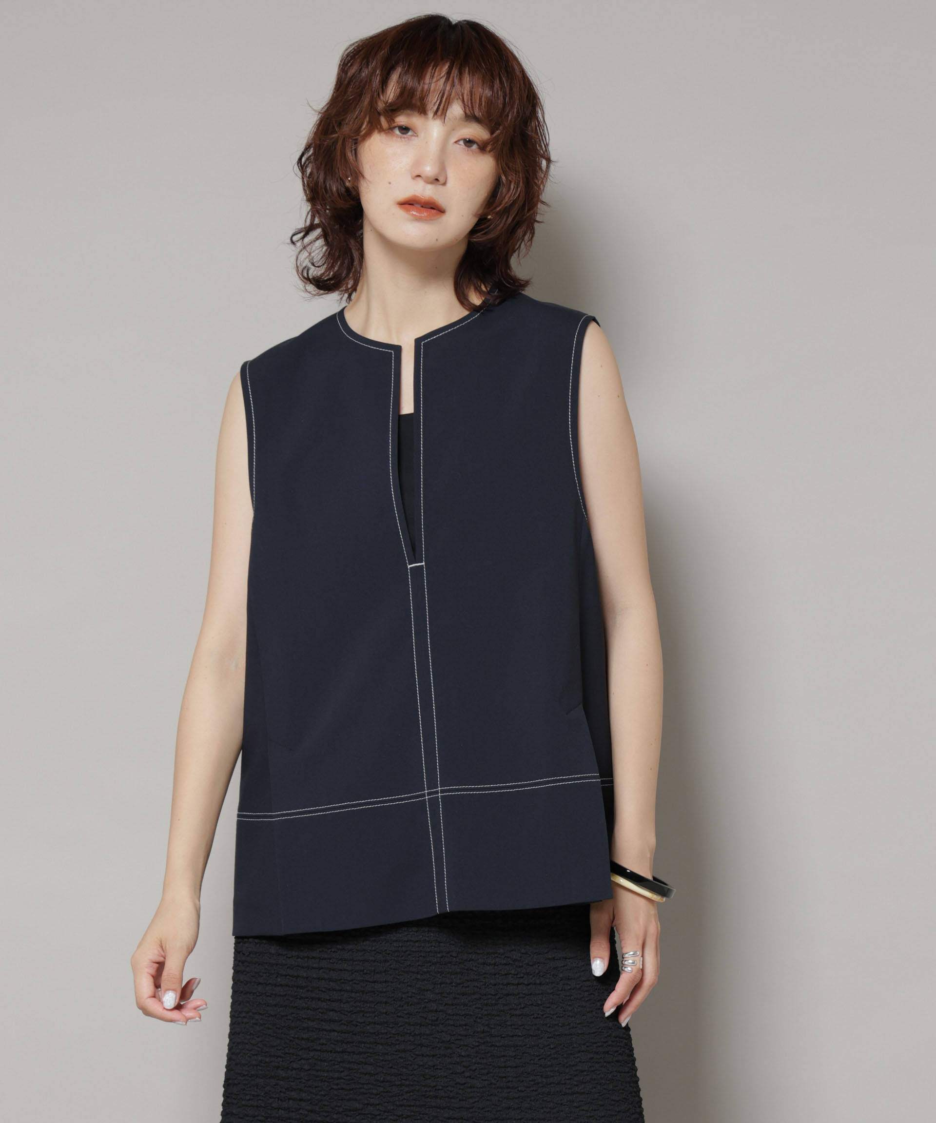 nano･universe「ドライウェザーストレッチバイカラーステッチベスト(セットアップ可)」|シャツ・ブラウス|
