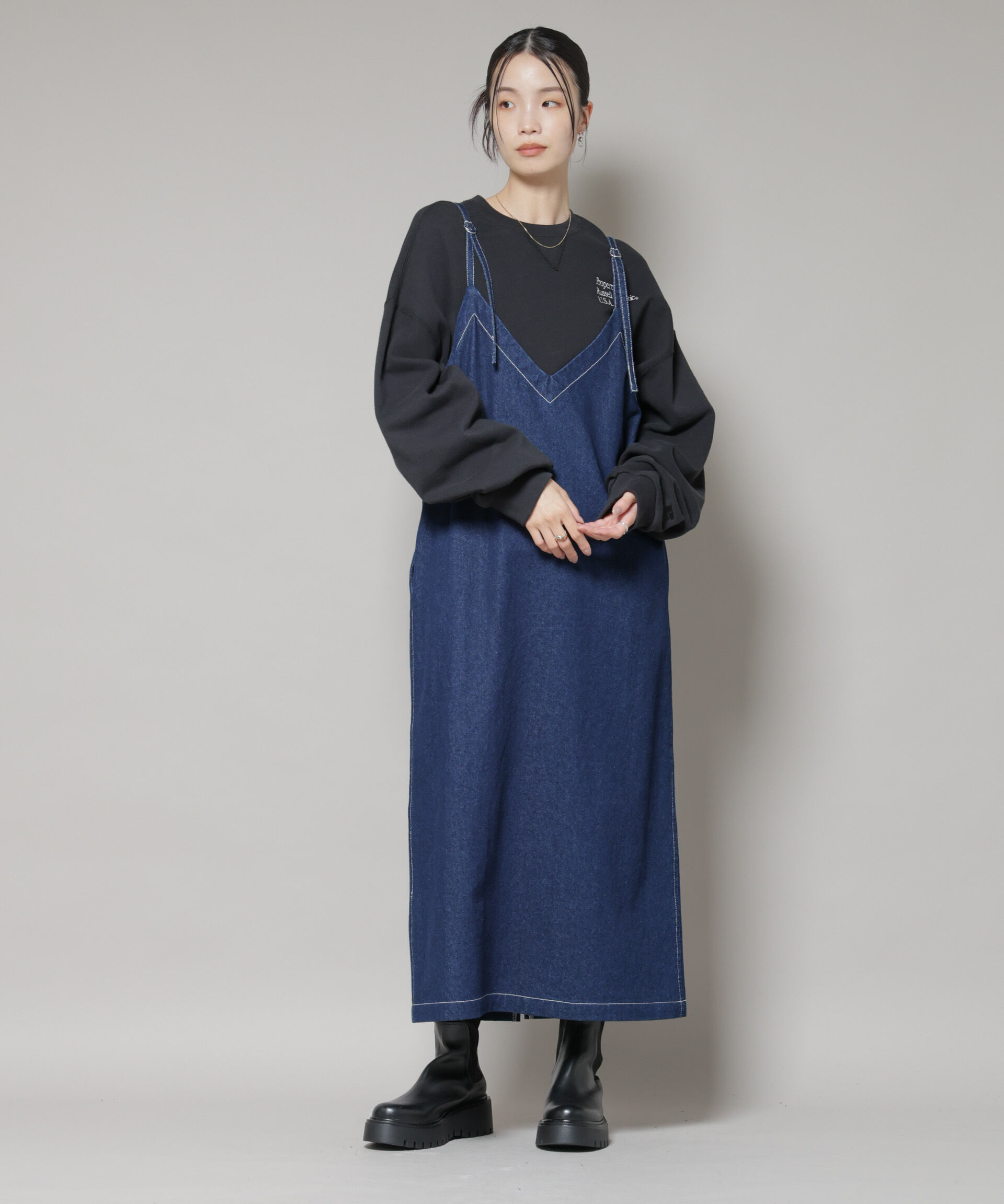 nano･universe「前後2wayデニムキャミソールワンピース」|ワンピース|