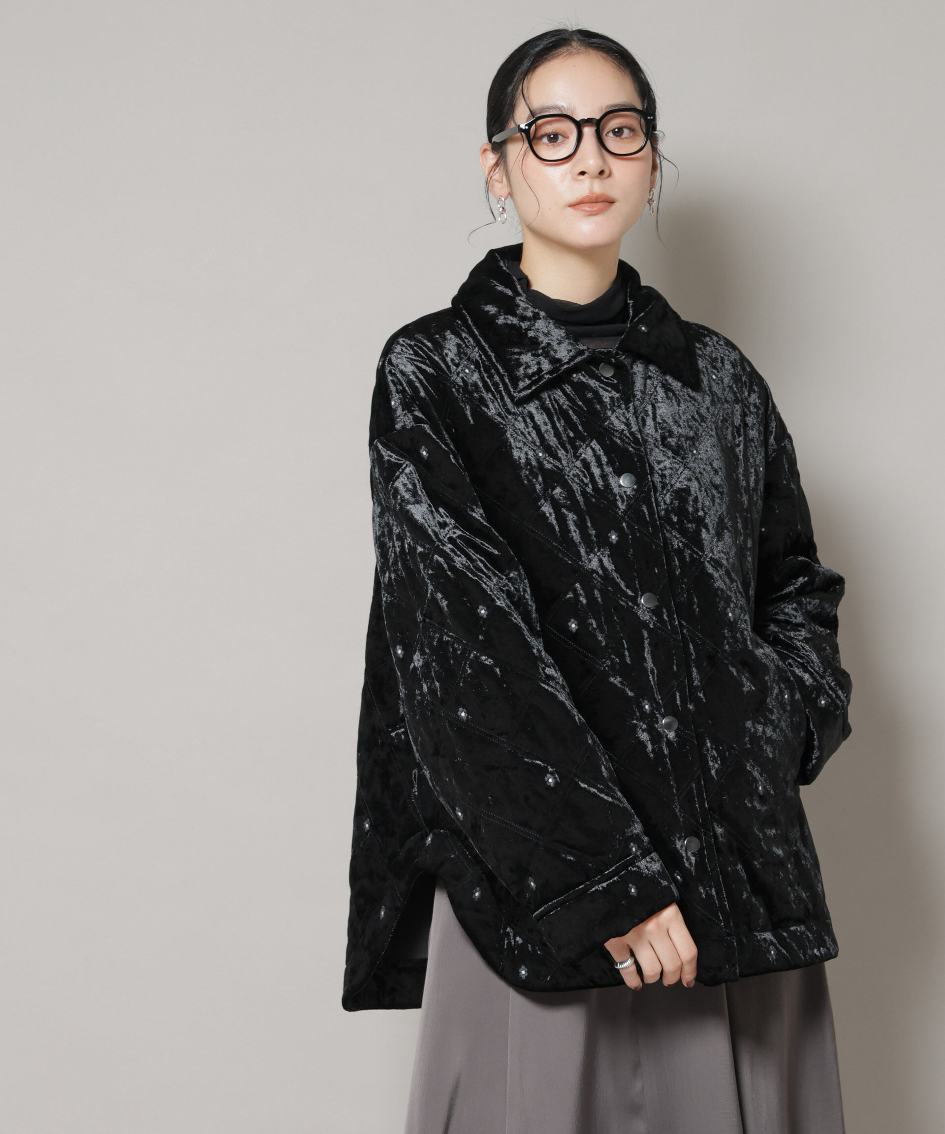 nano･universe「ベロアキルト刺繍ブルゾン」|ブルゾン・スタジャン|