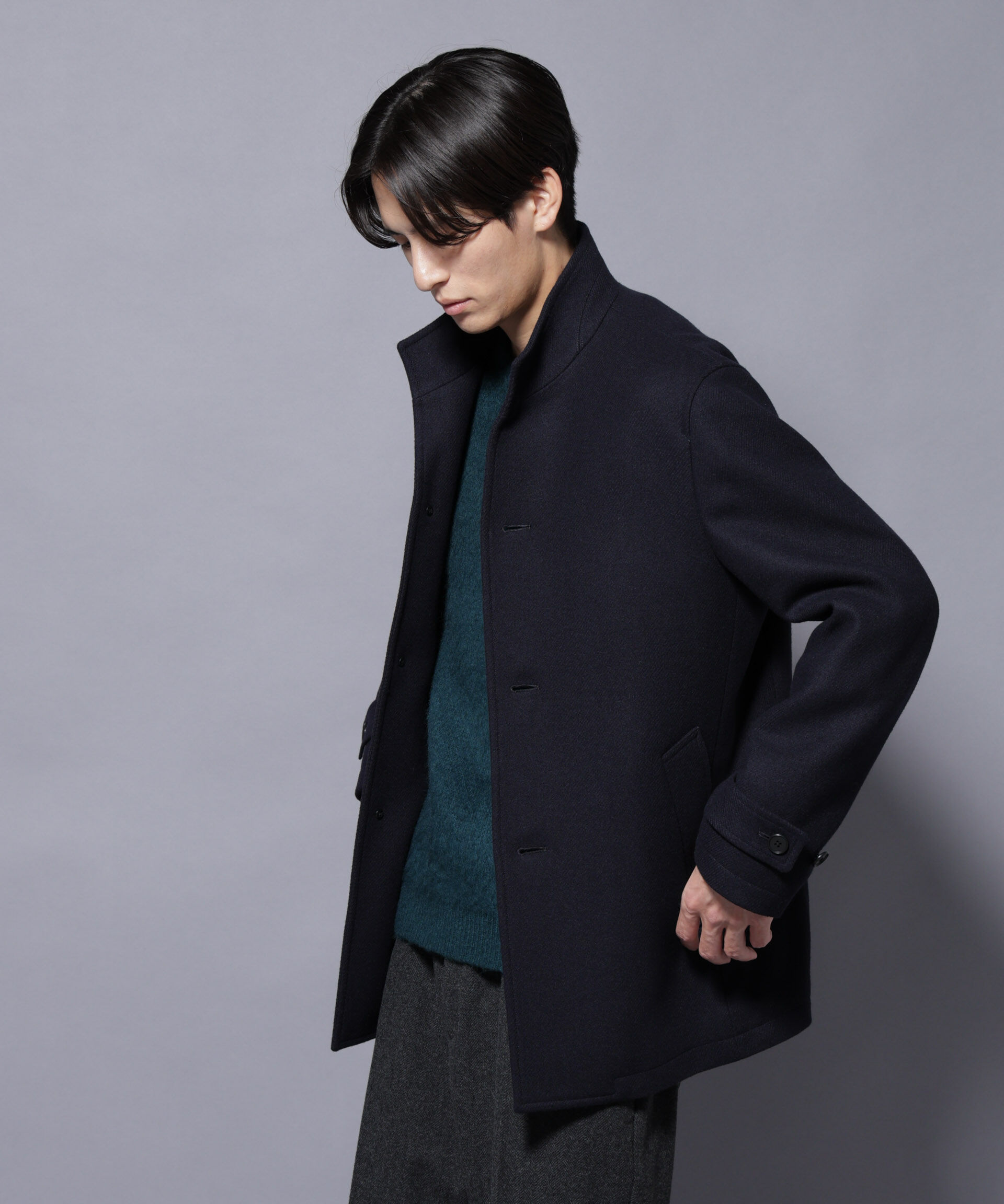 nano･universe「ウール/Nメルトンスタンドカラーコート」|その他|ネイビー