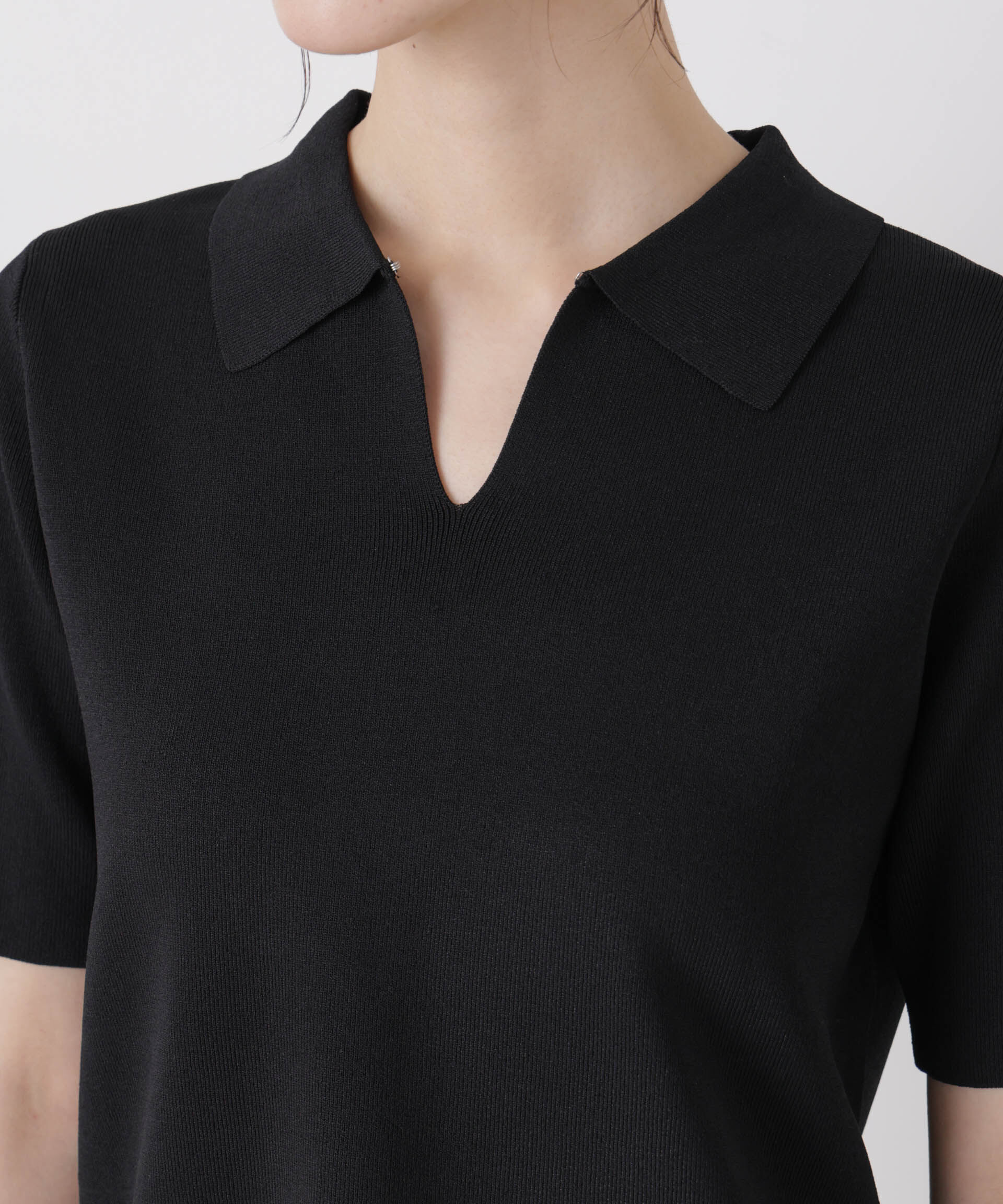 nano･universe「洗濯機洗い可UVカット接触冷感衿付き半袖ポロニット」|ニット・セーター|