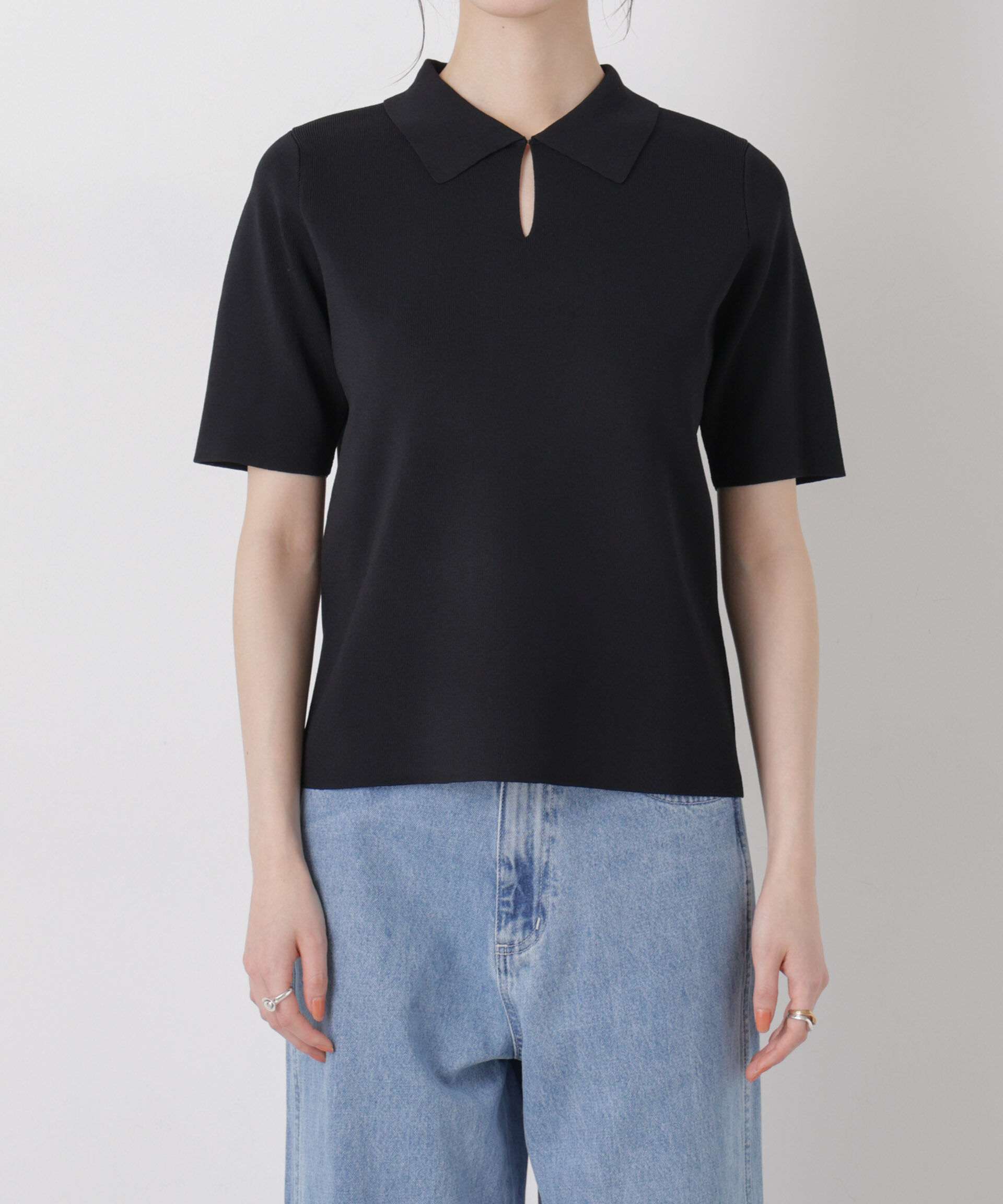 nano･universe「洗濯機洗い可UVカット接触冷感衿付き半袖ポロニット」|ニット・セーター|